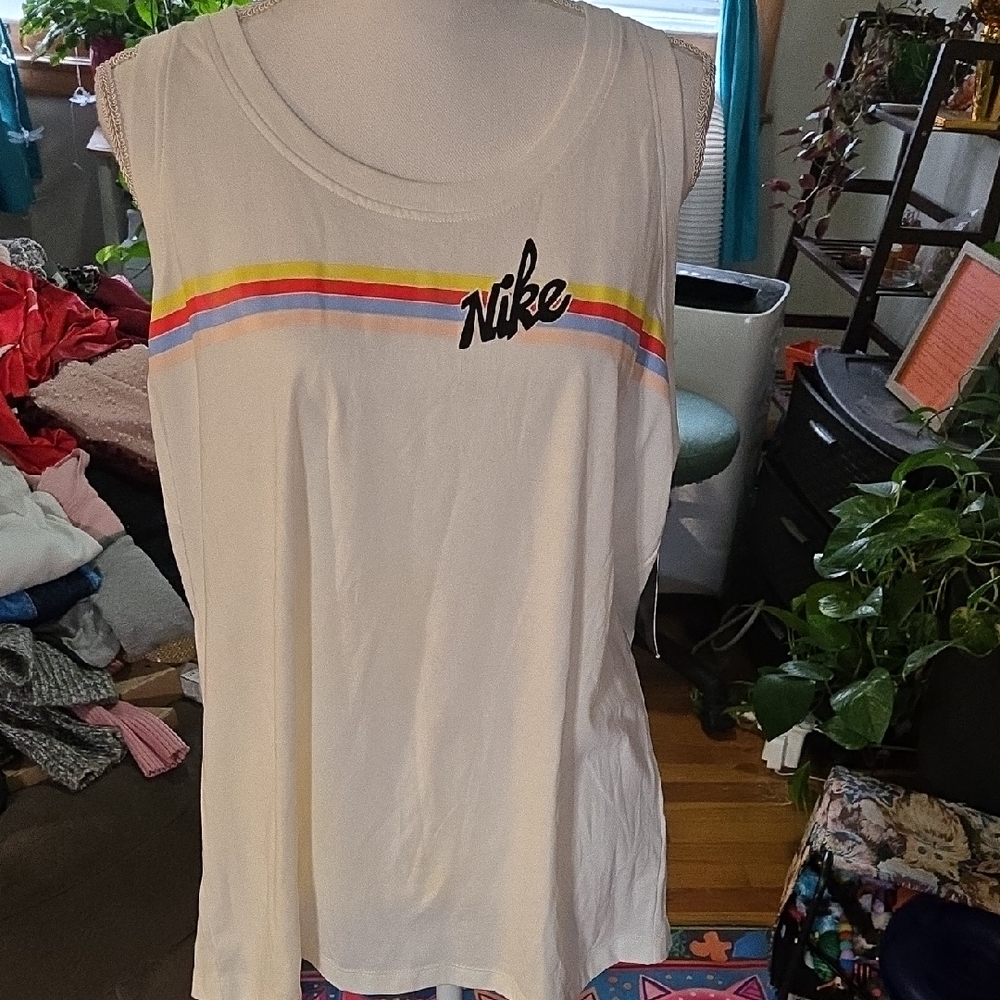 NWT Nike Women's White Tank Top with Rainbow Stripes